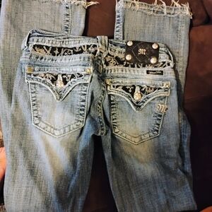 Miss Me Women's Boot Cut Jeans - Light Blue with Black Accents